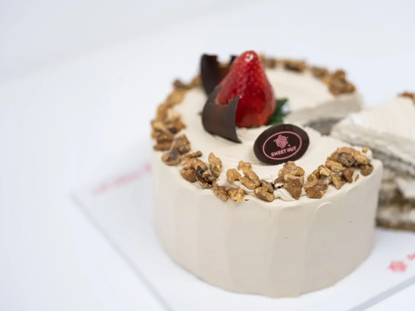 Mocha walnut cake close-up